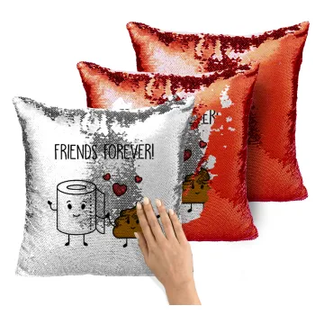 Friends forever, Μαξιλάρι καναπέ Μαγικό Κόκκινο με πούλιες 40x40cm περιέχεται το γέμισμα