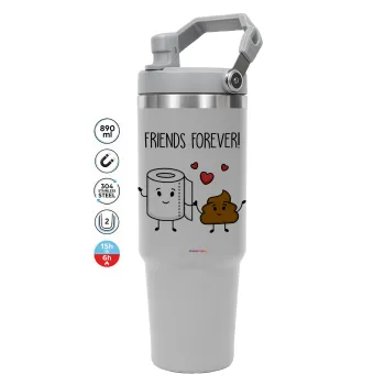 Friends forever, ΓΚΡΙ χρώματος Θερμός Ανοξείδωτο 890ml (30oz) με χερούλι
