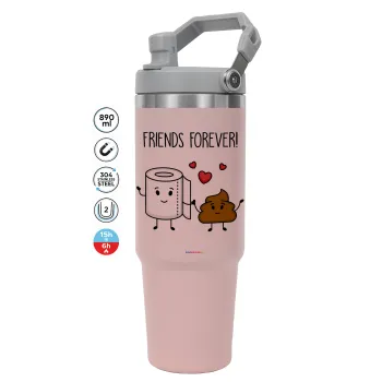 Friends forever, ΡΟΖ χρώματος Θερμός Ανοξείδωτο 890ml (30oz) με χερούλι