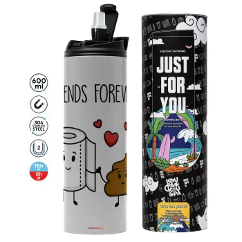 Friends forever, Tumbler ποτήρι θερμό ΓΚΡΙ από ανοξείδωτο ατσάλι 600ml
