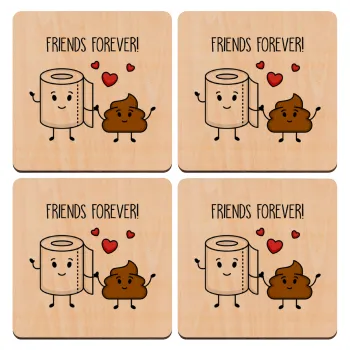 Friends forever, ΣΕΤ x4 Σουβέρ ξύλινα τετράγωνα plywood (9cm)