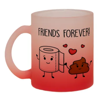 Friends forever, Κούπα γυάλινη δίχρωμη με βάση το κόκκινο ματ, 330ml