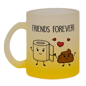 Friends forever, Κούπα γυάλινη δίχρωμη με βάση το κίτρινο ματ, 330ml