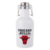 Chicago Bulls, Μεταλλικό παγούρι Λευκό (Stainless steel) με καπάκι ασφαλείας 1L
