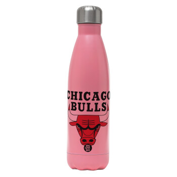 Chicago Bulls, Μεταλλικό παγούρι θερμός Ροζ Ματ (Stainless steel), διπλού τοιχώματος, 500ml
