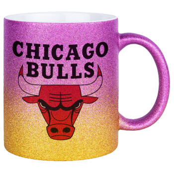 Chicago Bulls, Κούπα Χρυσή/Ροζ Glitter, κεραμική, 330ml