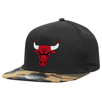Chicago Bulls, Καπέλο Ενηλίκων Flat Snapback Μαύρο/Παραλλαγή, (100% ΒΑΜΒΑΚΕΡΟ TWILL, ΕΝΗΛΙΚΩΝ, UNISEX, ONE SIZE)