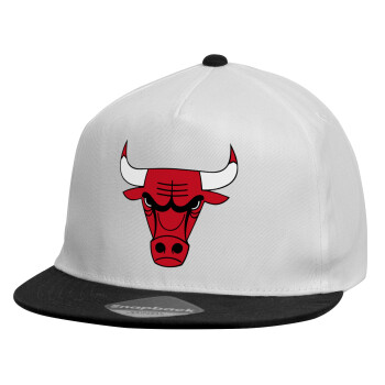 Chicago Bulls, Καπέλο παιδικό Flat Snapback, Λευκό (100% ΒΑΜΒΑΚΕΡΟ, ΠΑΙΔΙΚΟ, UNISEX, ONE SIZE)