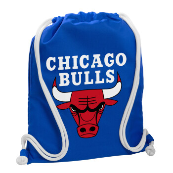 Chicago Bulls, Τσάντα πλάτης πουγκί GYMBAG Μπλε, με τσέπη (40x48cm) & χονδρά κορδόνια