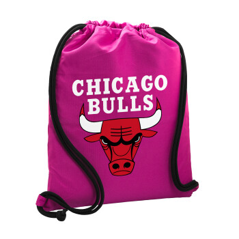 Chicago Bulls, Τσάντα πλάτης πουγκί GYMBAG Φούξια, με τσέπη (40x48cm) & χονδρά κορδόνια