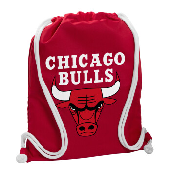 Chicago Bulls, Τσάντα πλάτης πουγκί GYMBAG Κόκκινη, με τσέπη (40x48cm) & χονδρά κορδόνια