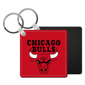 Chicago Bulls, Μπρελόκ Δερματίνη, τετράγωνο ΜΑΥΡΟ (5x5cm)
