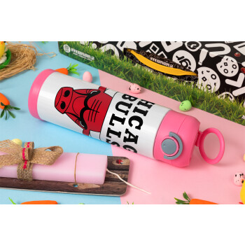 Chicago Bulls, Πασχαλινή Λαμπάδα με Παιδικό παγούρι θερμό, ανοξείδωτο, με καλαμάκι ασφαλείας, ΡΟΖ (500ml)