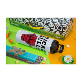 Chicago Bulls, Easter candle,Travel Tumbler 2 Lids, with metal straw & cleaning brush & aromatic flat candle (30cm) (BLUE)