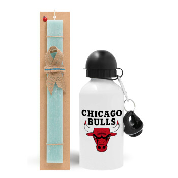 Chicago Bulls, Πασχαλινό Σετ, παγούρι μεταλλικό αλουμινίου (500ml) & λαμπάδα αρωματική πλακέ (30cm) (ΤΙΡΚΟΥΑΖ)
