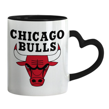 Chicago Bulls, Κούπα καρδιά χερούλι μαύρη, κεραμική, 330ml