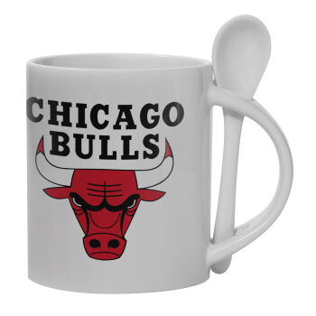 Chicago Bulls, Ceramic coffee mug with Spoon, 330ml (1pcs)