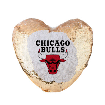 Chicago Bulls, Μαξιλάρι καναπέ καρδιά Μαγικό Χρυσό με πούλιες 40x40cm περιέχεται το  γέμισμα