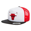 Adult Foam Flat Snapback with Mesh Black-White-Red (POLYESTER, ADULT, UNISEX, ONE SIZE)