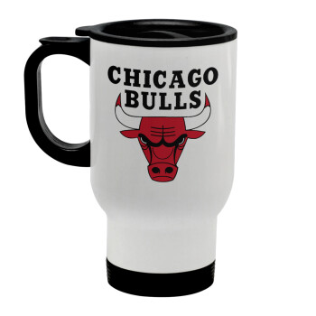 Chicago Bulls, Stainless steel travel mug with lid, double wall white 450ml