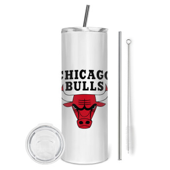 Chicago Bulls, Eco friendly ποτήρι θερμό (tumbler) από ανοξείδωτο ατσάλι 600ml, με μεταλλικό καλαμάκι & βούρτσα καθαρισμού