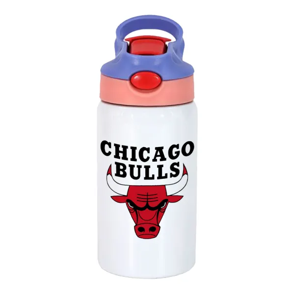 Chicago Bulls — Παιδικό παγούρι θερμό, ανοξείδωτο, με καλαμάκι ασφαλείας, ροζ/μωβ (350ml)