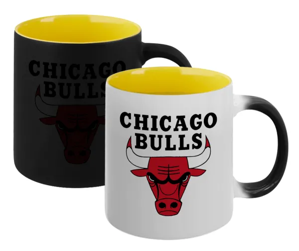 Chicago Bulls — Κούπα Μαγική εσωτερικό κίτρινη, κεραμική 330ml που αλλάζει χρώμα με το ζεστό ρόφημα