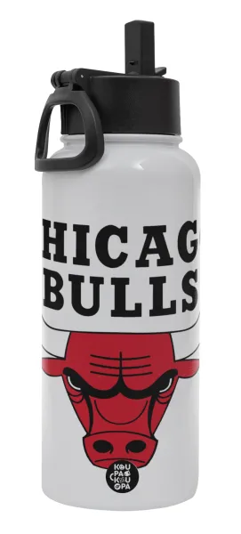 Chicago Bulls — Metal mug thermo White with Straw and Spout Lid (Stainless steel), double wall, 950ml