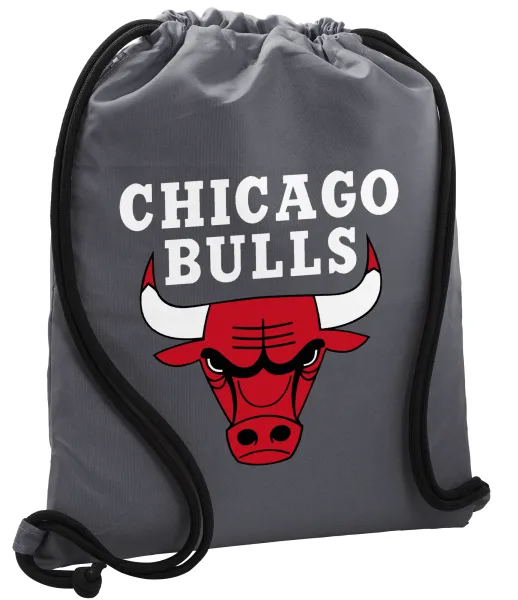 Chicago Bulls — Τσάντα πλάτης πουγκί GYMBAG ΓΚΡΙ, με τσέπη (40x48cm) & χονδρά κορδόνια