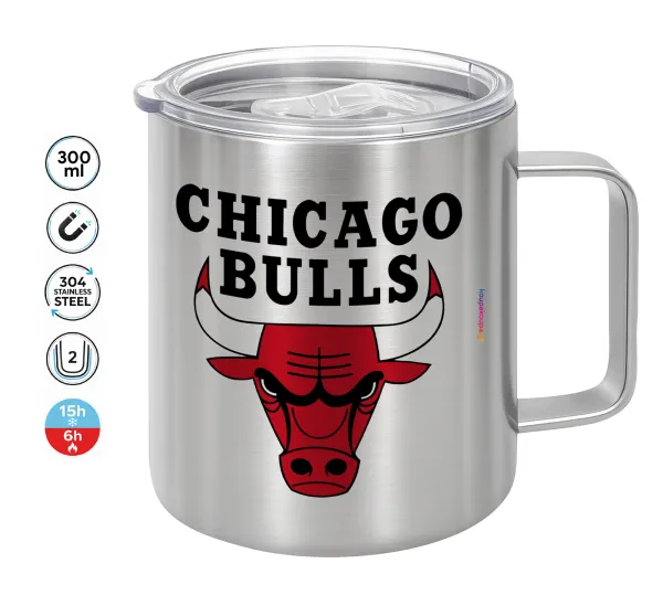 Chicago Bulls — Double-walled stainless steel mug 300ml with temperature-retaining lid