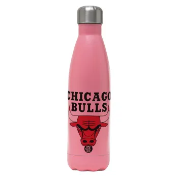 Chicago Bulls, Μεταλλικό παγούρι θερμός Ροζ Ματ (Stainless steel), διπλού τοιχώματος, 500ml