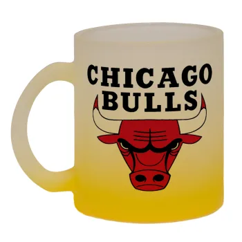 Chicago Bulls, Κούπα γυάλινη δίχρωμη με βάση το κίτρινο ματ, 330ml