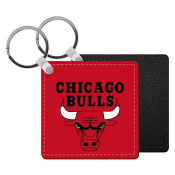 Chicago Bulls, Μπρελόκ Δερματίνη, τετράγωνο ΜΑΥΡΟ (5x5cm)