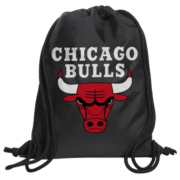 Chicago Bulls, Τσάντα πλάτης πουγκί GYMBAG Μαύρη, με τσέπη (40x48cm) & χονδρά κορδόνια