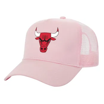 Chicago Bulls, Καπέλο Παιδικό Structured Trucker, με Δίχτυ, ΡΟΖ (100% ΒΑΜΒΑΚΕΡΟ, ΠΑΙΔΙΚΟ, UNISEX, ONE SIZE)