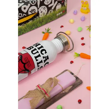 Chicago Bulls, Πασχαλινή Λαμπάδα με παγούρι μεταλλικό (620ml, stainless steel) & κερί αρωματικό πλακέ (30cm) (ΡΟΖ)