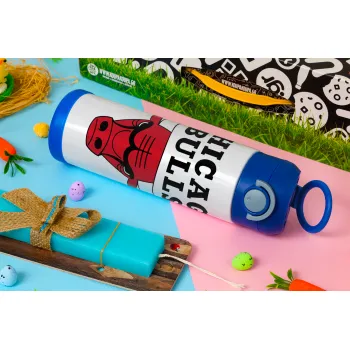 Chicago Bulls, Easter candle, Childrens hot water bottle, stainless steel, with safety straw, BLUE (500ml)