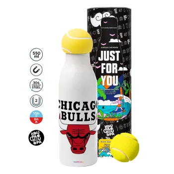 Chicago Bulls, Μπάλα τένις μεταλλικό παγούρι θερμός, διπλού τοιχώματος, 550ml