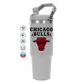 Chicago Bulls, ΓΚΡΙ χρώματος Θερμός Ανοξείδωτο 890ml (30oz) με χερούλι
