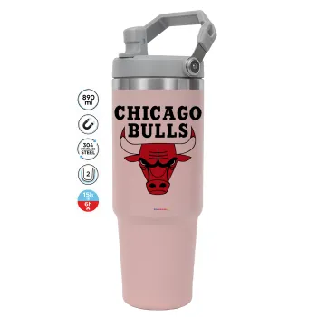 Chicago Bulls, Pink color, 890ml (30oz) stainless Steel Tumbler with Handle