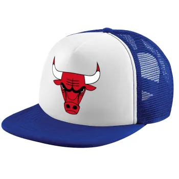 Chicago Bulls, Adult Soft Trucker Hat with Blue/White Mesh (POLYESTER, ADULT, UNISEX, ONE SIZE)