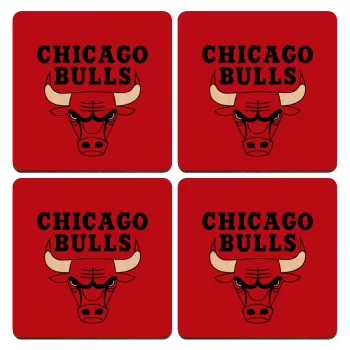 Chicago Bulls, ΣΕΤ x4 Σουβέρ ξύλινα τετράγωνα plywood (9cm)