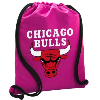 Chicago Bulls, Backpack pouch GYMBAG Fuchsia, with pocket (40x48cm) & thick cords