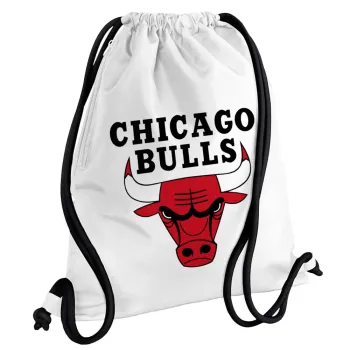 Chicago Bulls, Backpack pouch GYMBAG white, with pocket (40x48cm) & thick cords