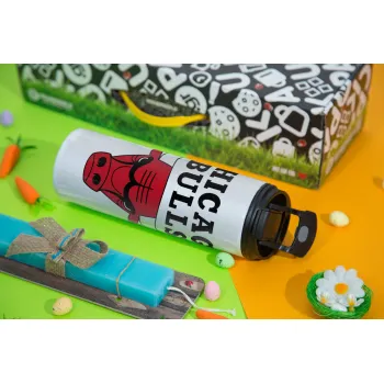Chicago Bulls, Easter candle,Travel Tumbler 2 Lids, with metal straw & cleaning brush & aromatic flat candle (30cm) (BLUE)