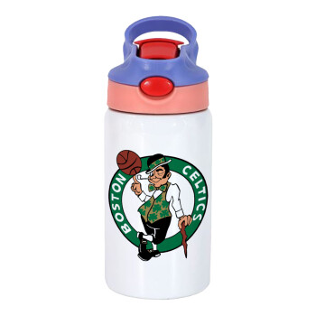 Boston Celtics, Παιδικό παγούρι θερμό, ανοξείδωτο, με καλαμάκι ασφαλείας, ροζ/μωβ (350ml)