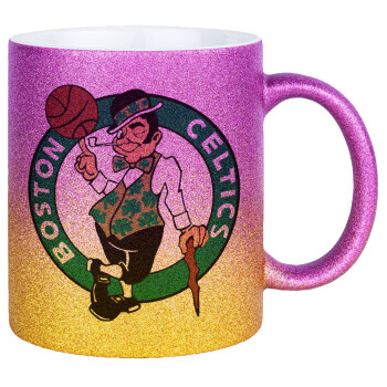 Boston Celtics, Κούπα Χρυσή/Ροζ Glitter, κεραμική, 330ml