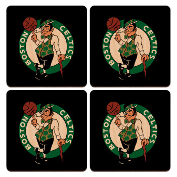 Boston Celtics, ΣΕΤ x4 Σουβέρ ξύλινα τετράγωνα plywood (9cm)