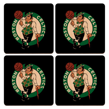 Boston Celtics, ΣΕΤ x4 Σουβέρ ξύλινα τετράγωνα plywood (9cm)