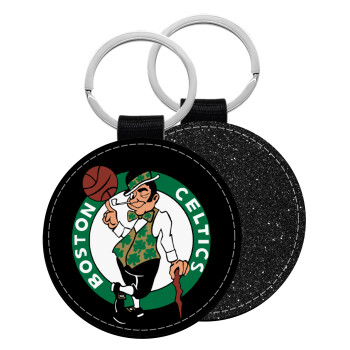 Boston Celtics, Μπρελόκ Δερματίνη, στρογγυλό ΜΑΥΡΟ (5cm)